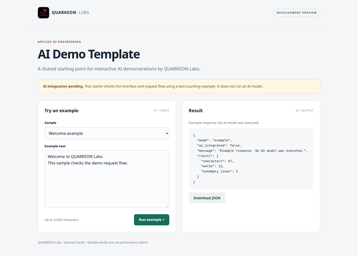 Interfaz de AI Demo Template