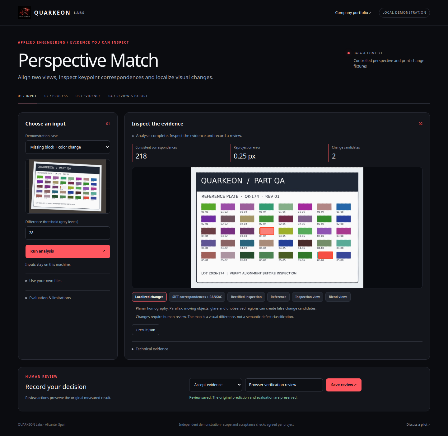 Interfaz de revisión de Perspective Match