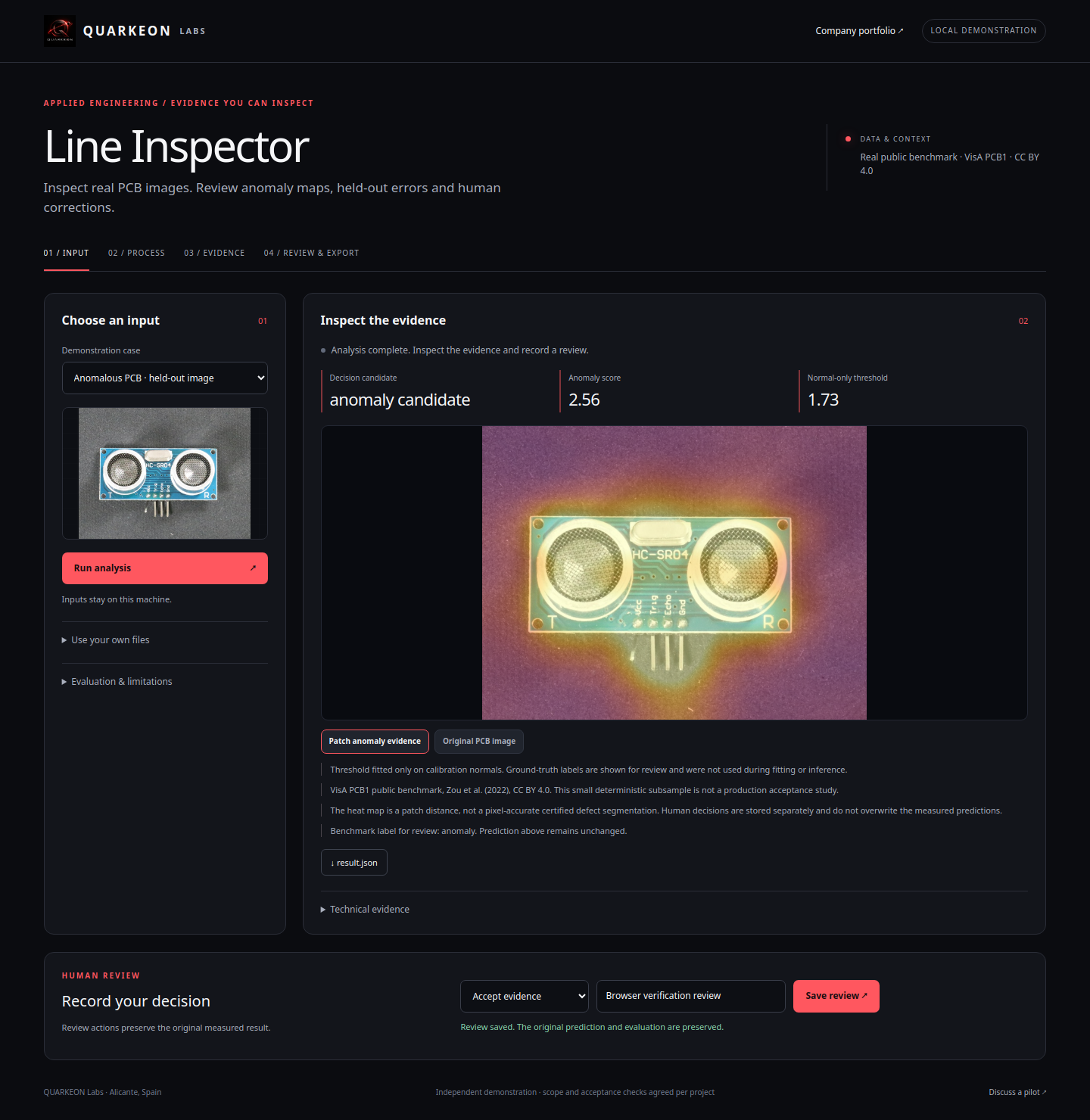 Captura de la interfaz de Line Inspector