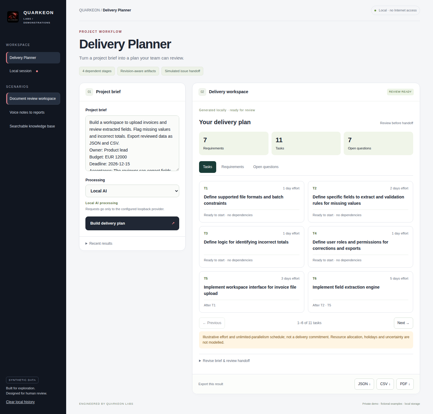 Interfaz de Delivery Planner