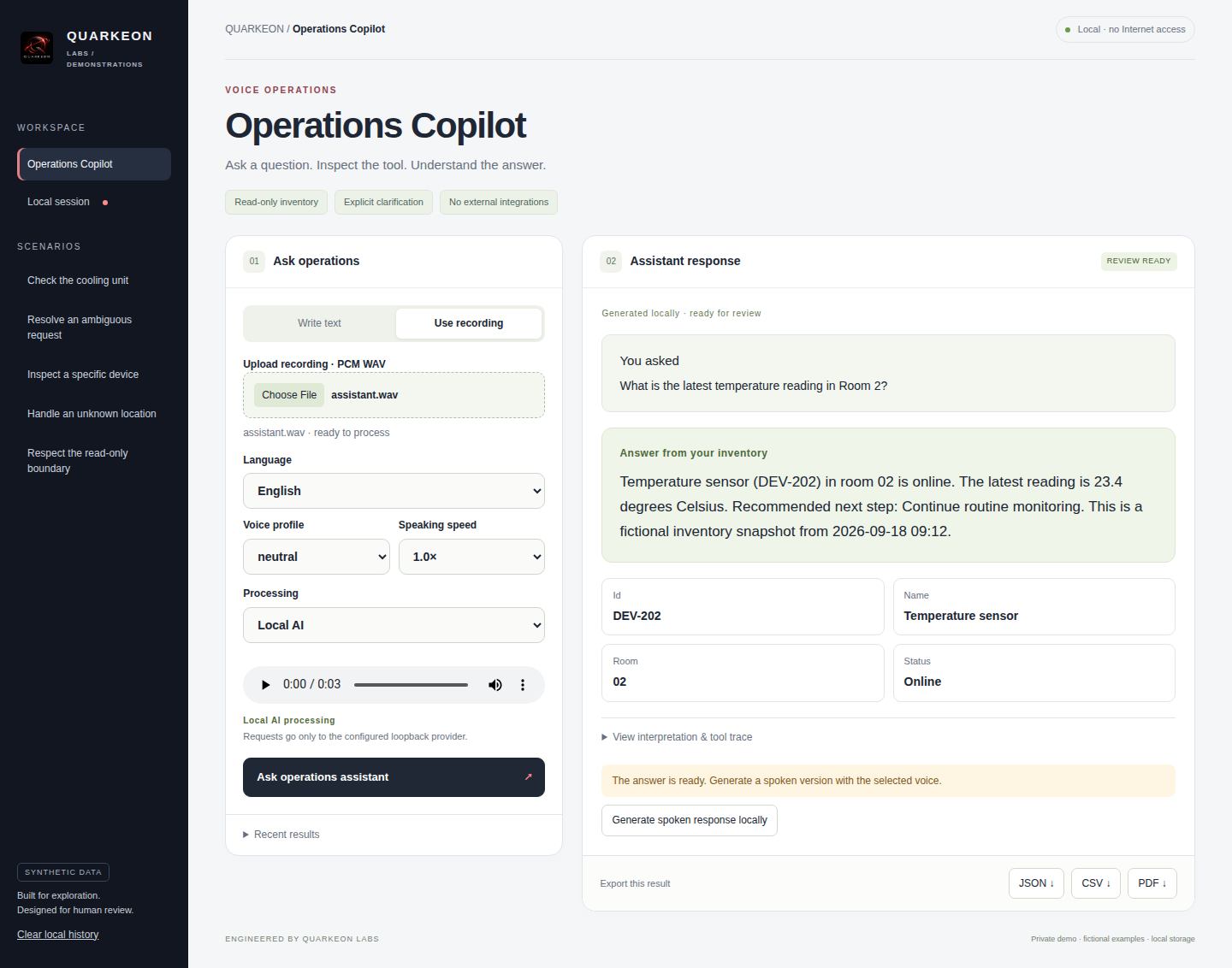 Captura de la interfaz de Operations Copilot