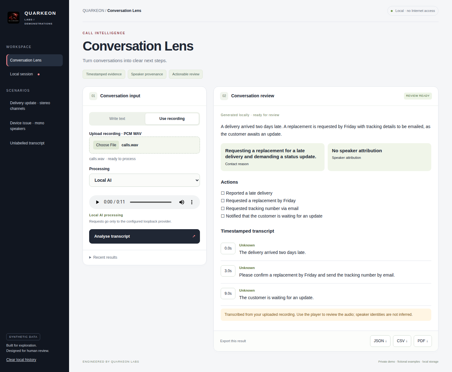 Captura de la interfaz de Conversation Lens